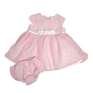 Baby Girl Pink White Polka Dot Rosette Chiffon Aline Dress w/ Bloomers Size 9M